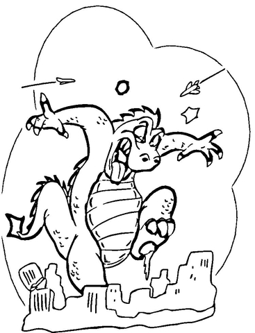 Godzilla Fights  Coloring Page